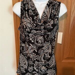 Charter Club Black and White Paisley Cowl Neck Top